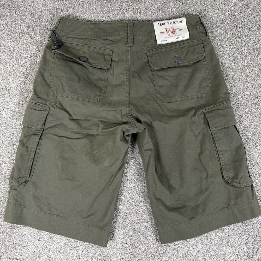 True Religion Cargo Shorts Mens 30 Moss Green World Tour Miltant 12